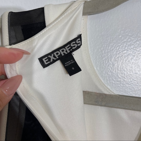Express White Dress with Black Mesh Cutouts - Picture 6 of 7
